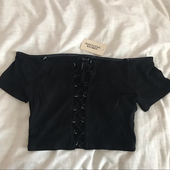 Forever 21 Tops - Off-the-Shoulder Lace Up Crop Top